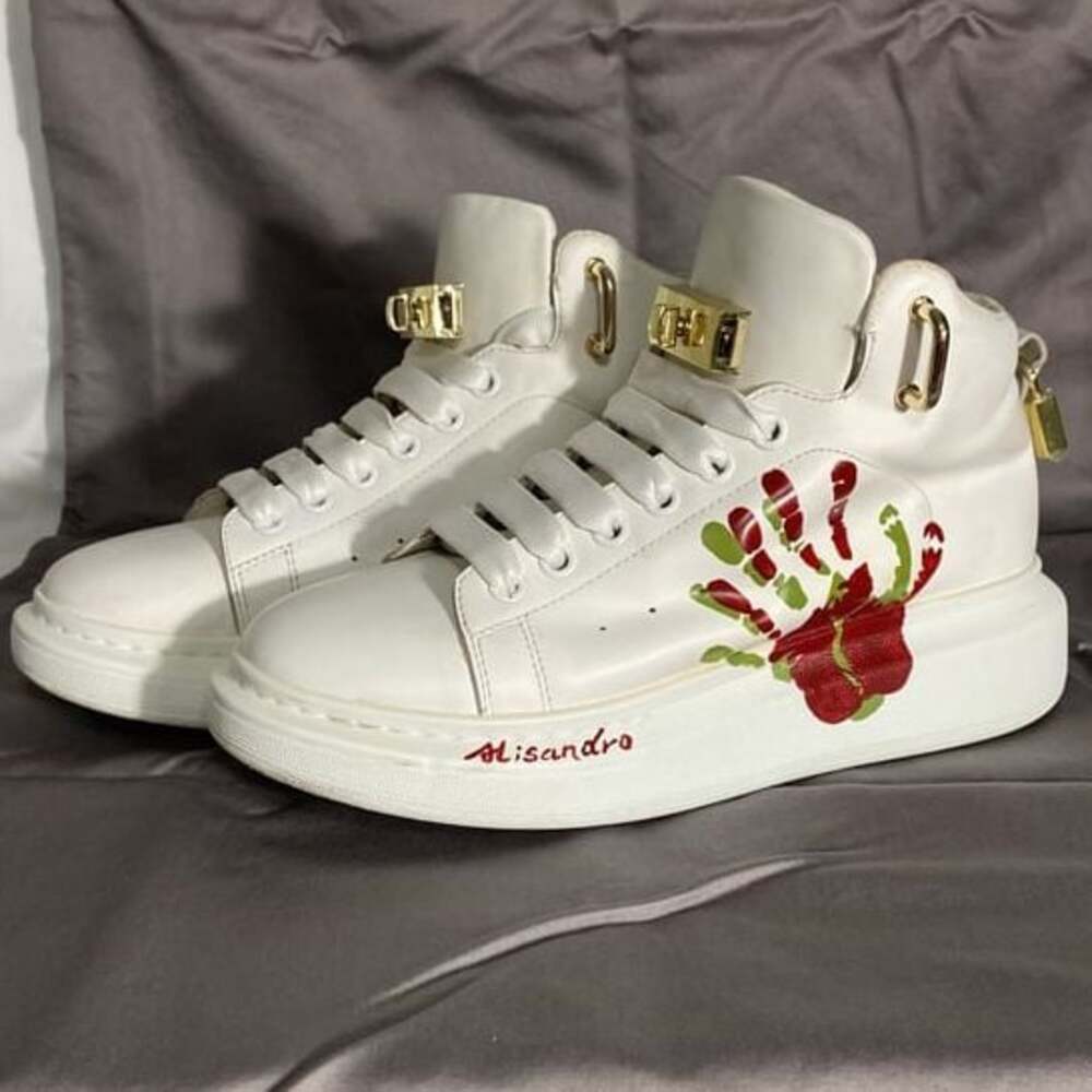 Alexander McQueen White and Red Handprint Sneakers